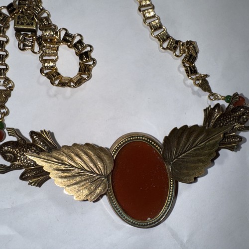 Collana Catena Libro Rane Enorme Corniola E Vetro Arte Verde Dichiarazione Vintage - Foto 11 di 22
