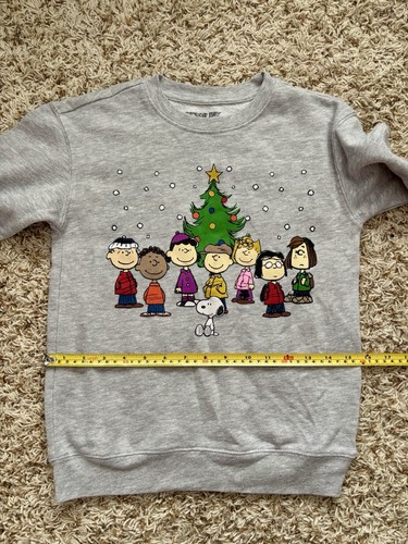 Peanuts Boys Sweatshirt Size M Gray Long Sleeve Graphic Print Christmas Winter - Picture 10 of 13
