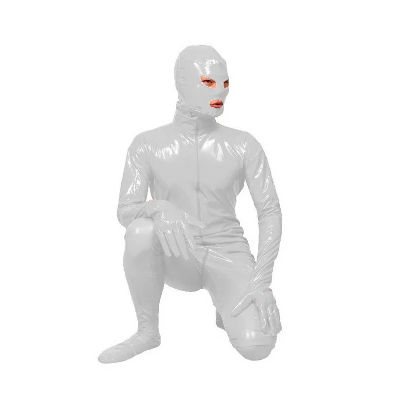Herren-Cosplay-Bodysuit aus glänzendem PVC-Leder mit Reißverschluss und Maske - Bild 2 von 4