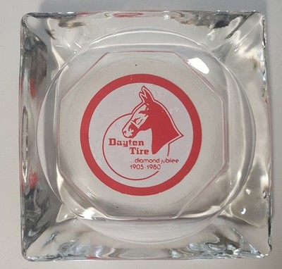 Vintage DAYTON Tire Diamond Jubilee Clear Glass Ashtray