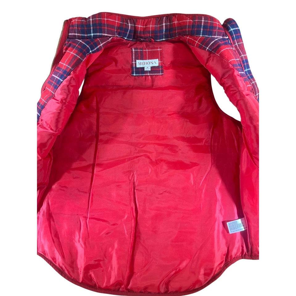 Chaleco acolchado a cuadros rojo Merona para mujer cremallera completa bolsillos sin mangas informal Foto 4 de 4
