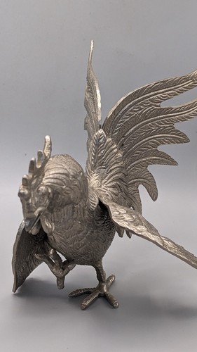 Vintage Pair of Silver Plated Bird Sculptures Fighting Roosters - Italy  - Picture 9 of 19