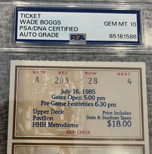Wade Boggs signed & Inscribed 1985 All  Star Ticket PSA/DNA GEM 10 Autograph - Picture 3 of 4