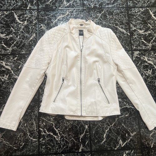 Guess Women Size’s L White Moto Bomber Faux Vegan Leather Jacket Mock Neck NWOT - Picture 1 of 18