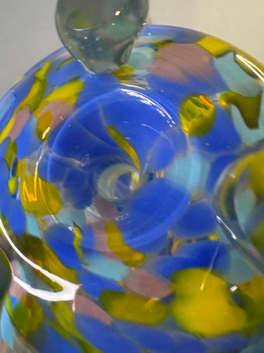 Plow & Hearth Handblown Glass Vase - Blue Green Yellow Splatter - Arty Fly Trap - Picture 12 of 23