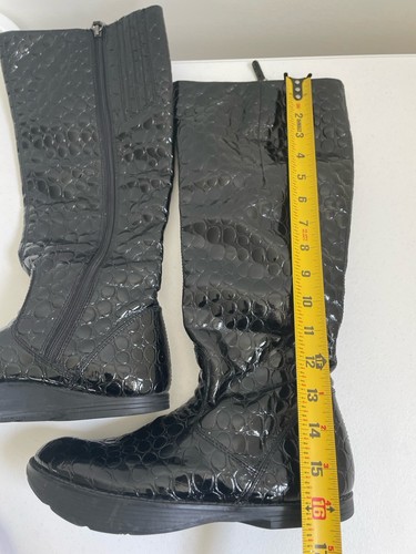 Kalso Earth Knee High Boots Black Size 7B Women Alligator Patent Leather Elite 2 - Picture 9 of 19
