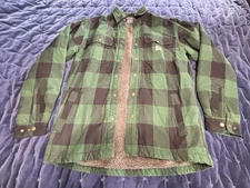 Carhartt Relaxed Fit Flannel Sherpa-Lined Shirt Jac in green and black plaid