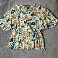 Lauren Ralph Lauren Floral Print Flutter Peplum Linen Blend Bloom Top Women M