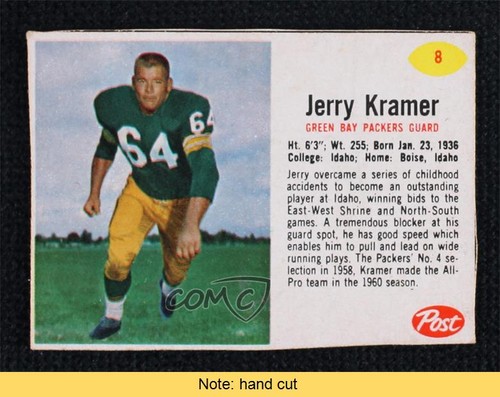 1962 Post Jerry Kramer #8 LESEN