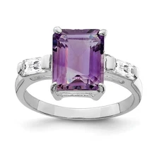Silver  Amethyst and CZ Ring QR670