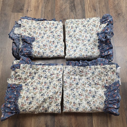 Vintage Ditsy Blumen Rüschen Vorhang Paneele 4 romantische Cottagecore blau 39" B×81" L