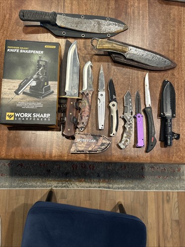 Knife Lot With Sharpener Kit- 10 Total Knives- Gerber, Rostfrei, Customs &more