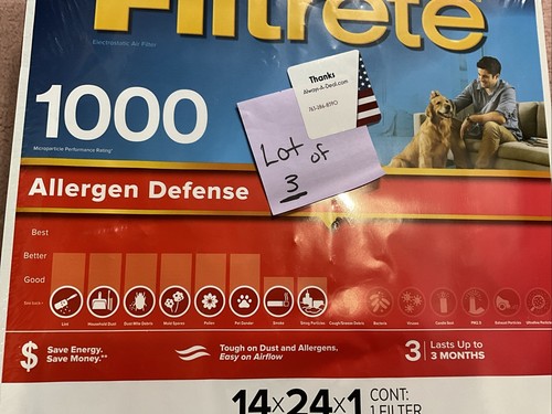 FURNACE FILTER LOT 14x24x1 3M Filtrete 1000 Air Filter, Allergen Defense 3PK ATL - Picture 4 of 8