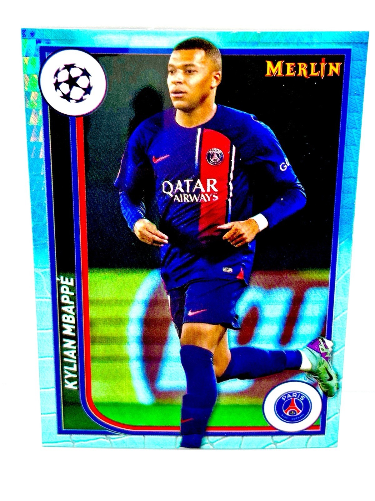 2023-24 Topps Chrome Merlin UEFA Kylian Mbappe Aqua Prism PSG Real Madrid