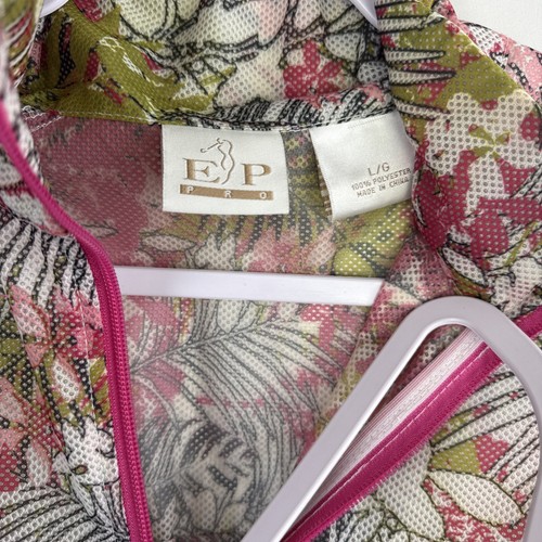 Chaleco de golf EP Pro Tour Tech para mujer talla grande rosa verde tropical floral bolsillos cremallera - Imagen 3 de 9