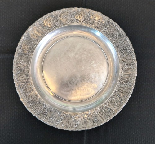 Vintage BMF ZINN 95% Zinn Zierteller floral geknotete Kanten Design