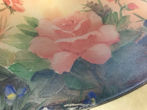 VINTAGE REVERSE PAINT LAMP SHADE ON METAL LAMP ROSES FLORAL 18 1/2” TALL WORKS - Picture 14 of 24