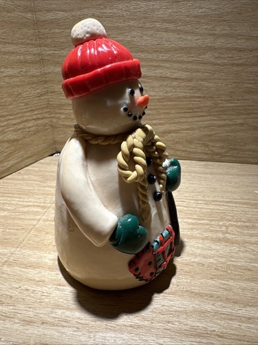SNOWMAN 6.5" Patchwork on Front #179 VINTAGE HAND PAINTED *Missing Broom ~Flaws - Picture 7 of 7