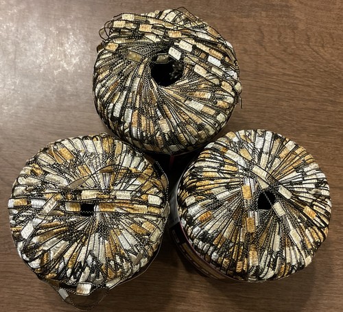 3 Skein Lot Lion Brand Trellis Shimmering Lacy Ribbon Yarn  ~ Champagne New - Picture 2 of 5