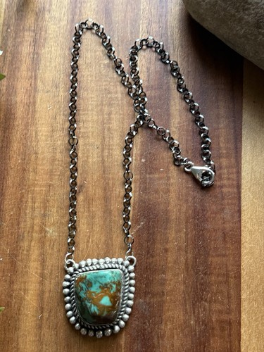 Navajo Sterling Silver Royston Turquoise Chain Lariat Necklace C Yazzie - Picture 9 of 12