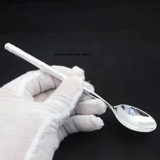 Pure 999 Fine Silver Spoon Healthy Dinnerware Floral Soup Spoon 6.5inch/31-33g