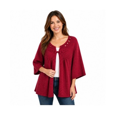 Sharagano Studio Womens Red Crochet Neck Toggle Cardigan Sweater Size L Burgundy