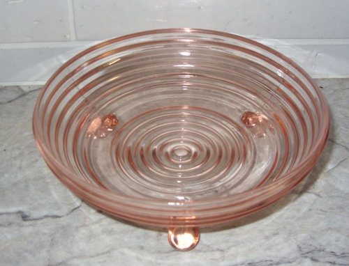 Anchor Hocking Manhattan Pink 3 Depression Glass Ribbed Footed Bowls 6.5"D NICE - Picture 8 of 9