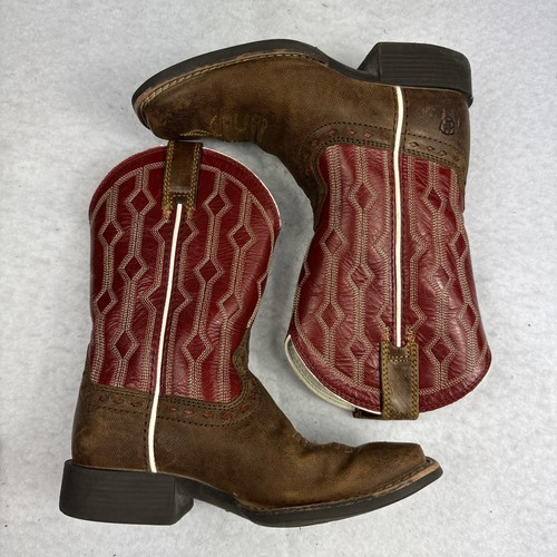Stivali western Ariat ragazzo ragazzo taglia 11 punta quadrata rosso marrone pelle cowboy - Foto 3 di 8