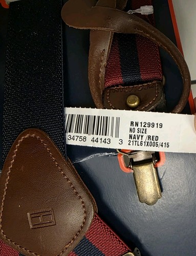 Tommy Hilfiger Convertible Suspenders Navy Blue w/Red Stripe One Size RN129919 - Picture 7 of 9