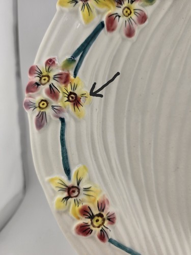 Italy Ceramic Serving Platter Oval Shape White Floral Raised Relief w/ Handle - Picture 4 of 20