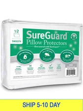 Set of 2 King Size SureGuard Pillow Protectors - 100% Waterproof, Bed Bug Proof,