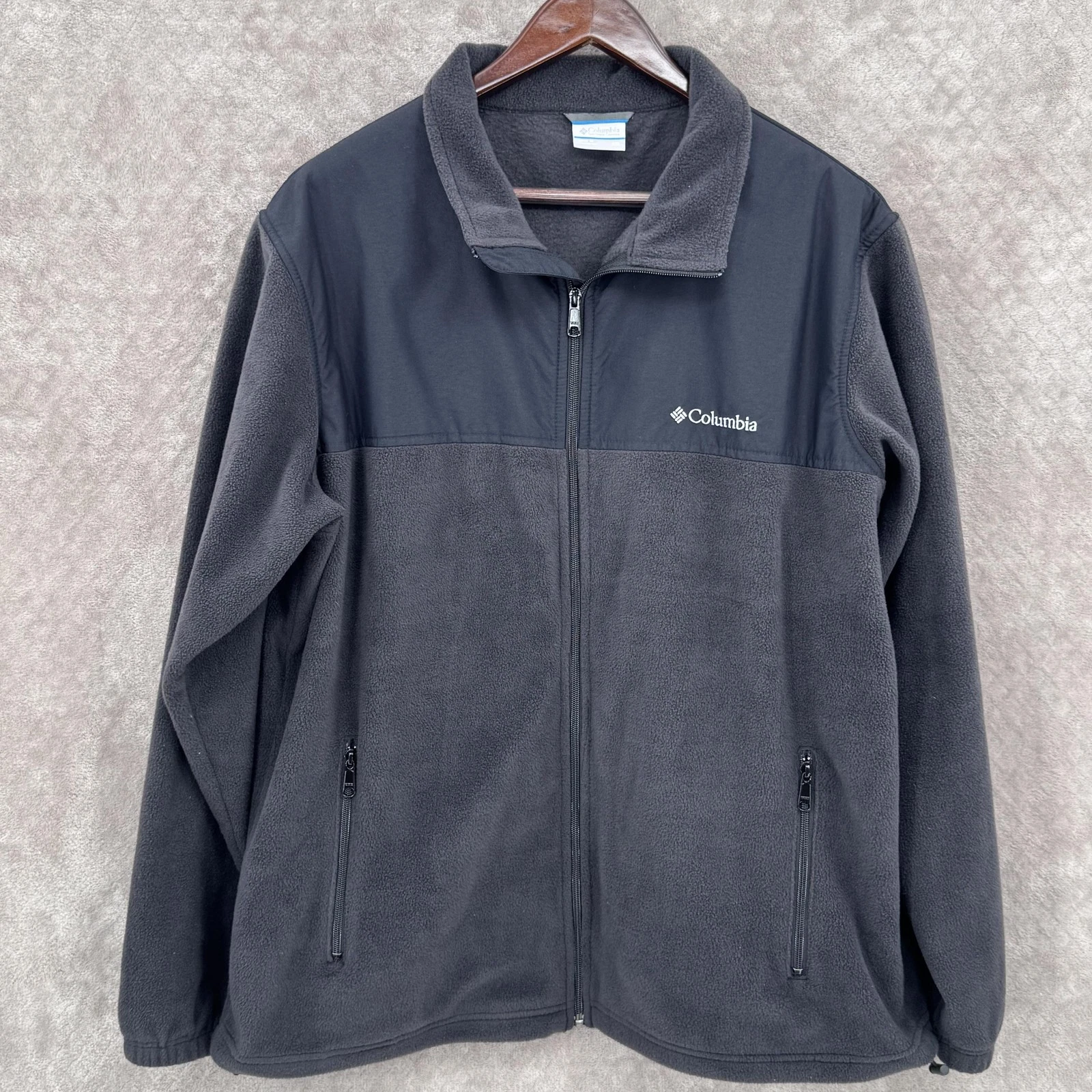 Columbia Jacket Mens 2XL Black Gray Fleece Full Zip Thermal Outdoor Hiking
