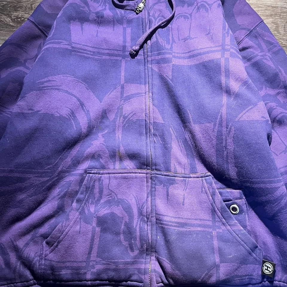 Calavera Híbrida Púrpura Y2K De Colección Piel Cremallera Talla L Detalles Fuego Foto 2 de 4