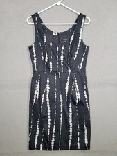 Ann Taylor Womens Black Sleeveless Tie Back Pencil Dress White Striped Size 6