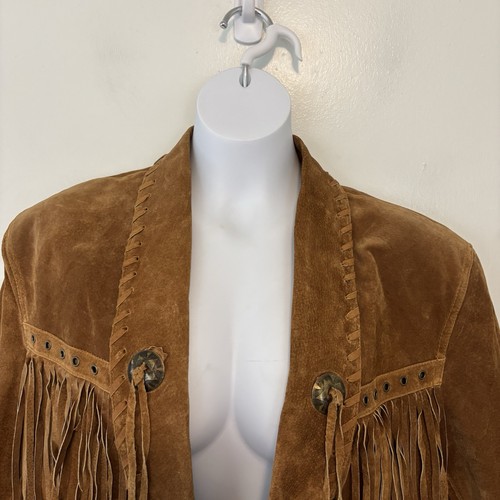 Vintage Learsi Leder Wildleder Jacke Fransen Medium Conchos gefüttert Unisex Western - Bild 3 von 13