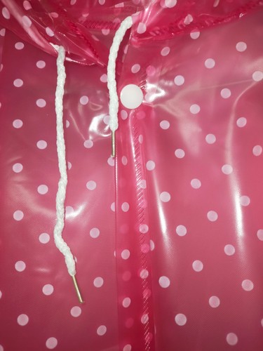 Middle thick pink and dots PVC vinyl raincoat long translucent hooded jacket - Picture 5 of 12
