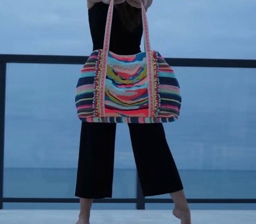 America And Beyond Embellished Large Beaded Sequin Multicolor Tote Shoulder Bag - Picture 8 of 16