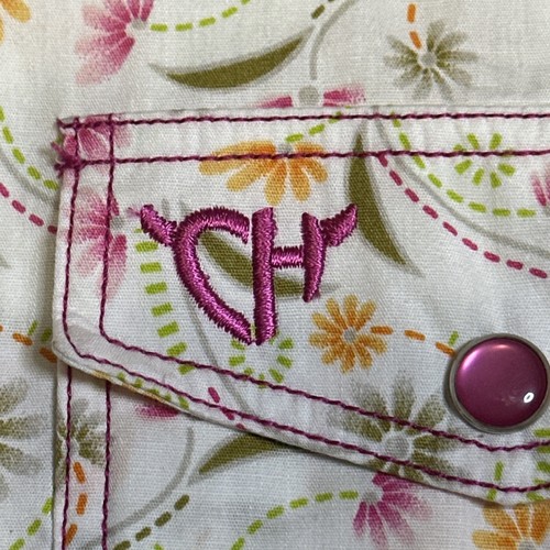 Cowgirl Hardware Pearl Snap Shirt Womens Large Pink Yellow Floral Western Style - Picture 12 of 16