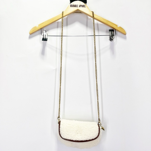 Anthropologie Emma Convertible Shearling Belt Crossbody Bag Chain Strap Sherpa - Picture 6 of 10