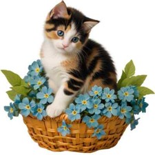 30 Custom Cat In A Flower Basket Personalized Address Labels