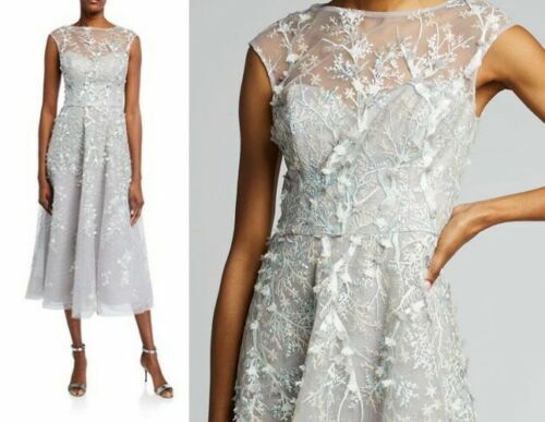 Teri Jon 3D Floral Applique Embroidered Midi Cocktail Evening Dress sz 4-6 $960 - Picture 5 of 12