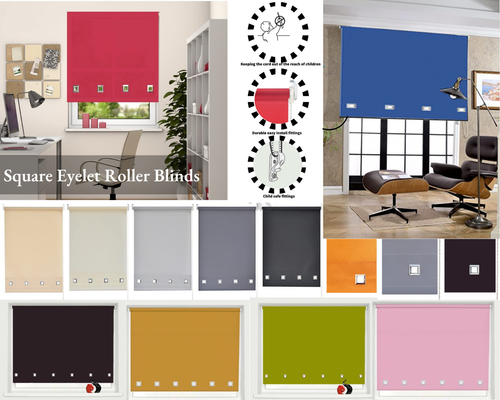 Square Eyelet Roller Blinds Easy Fit Trimmable Plain Fabric Window Roller Blind - 第 1/63 張圖片