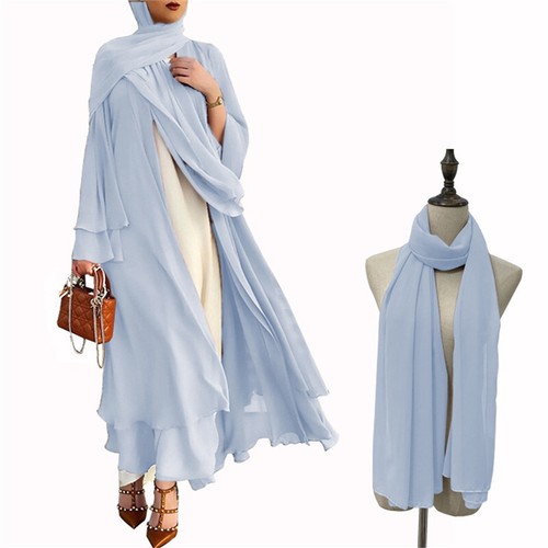 Dubai Chiffon Open Cardigan Abaya Scarf Hijab Dress Muslim Women Kaftan Dress - Bild 10 von 22