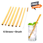 6 pcs Bamboo Straws Natural Reusable Drinking Set Eco Friendly Cleaner Case Free