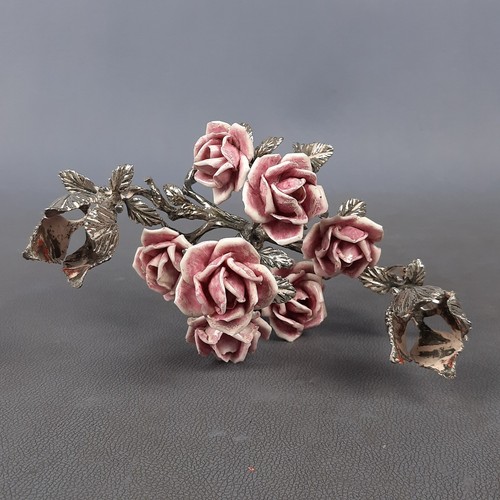 Kerzenständer 800 Silber Komposition Rosen Capodimonte Skulptur Vintage 1960 - Bild 8 von 14
