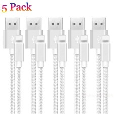 5 PACK 10 FT Braided USB Charger Cable Cord For iPhone 13 12 11 XS X 8 7 6 5