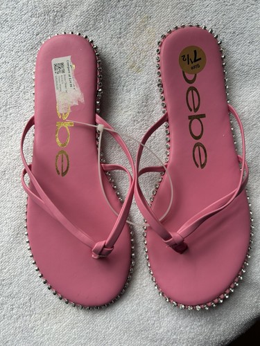 Bebe Chora Thong Sandals  Flip Flop Size 7 Pink Rhinestones NWT Cushioned Soles - Picture 1 of 5