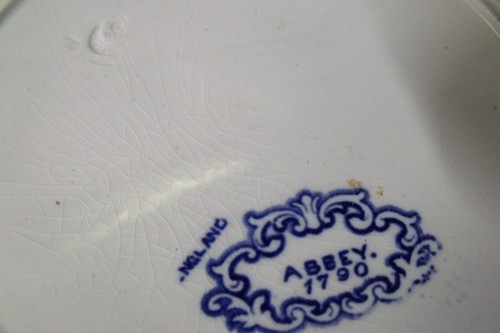 PASSENDES PAAR ANTIKE ENGLISCHE 10 1/4" BLAUE TRANSFERWARE TELLER - Bild 7 von 7