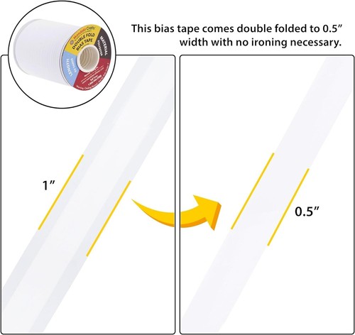 WHITE Double Fold Bias Tape 15 Yds 1/2 Inch Sewing Quilt Edge Seam Binding Poly - Picture 2 of 6