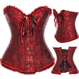 Women's Sexy Overbust Burlesque Basque Top Lace-Up Costume Boned Corset Lingerie